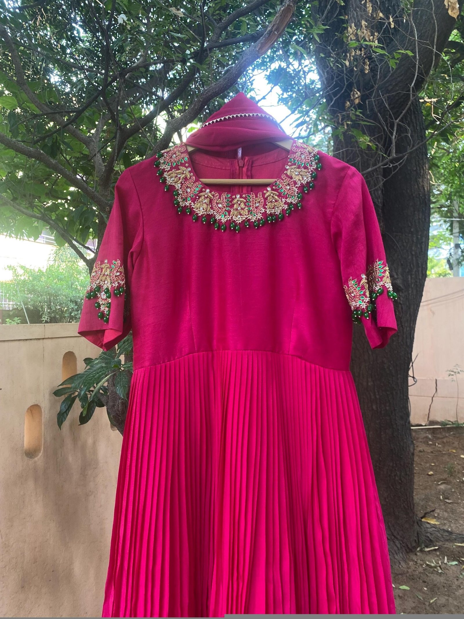 Pink Anarkali Suit: Hand Embroidered Kundan Indian Dress