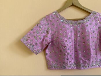 Hand Embroidered Silk Bridal Blouse: Pink Zardosi Maggam Work