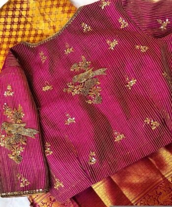 Magenta Pink Silk Blouse: Hand Embroidered Zardosi Maggam Work