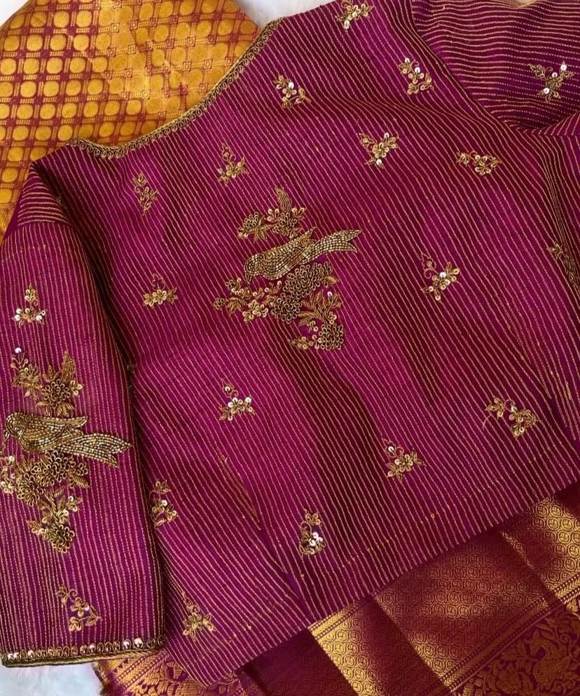Magenta Pink Silk Blouse: Hand Embroidered Zardosi Maggam Work
