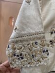 Hand Embroidered Zardosi Blouse: Cream Raw Silk Saree Blouse