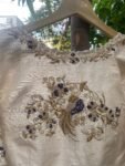 Hand Embroidered Zardosi Blouse: Cream Raw Silk Saree Blouse