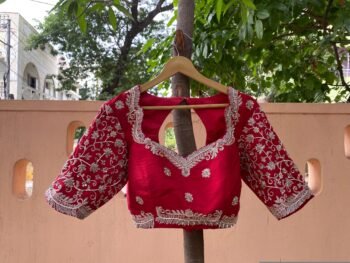 Red Silk Saree Blouse: Hand Embroidered Zardosi Bridal Top