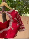Red Silk Saree Blouse: Hand Embroidered Zardosi Bridal Top