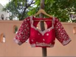 Red Silk Saree Blouse: Hand Embroidered Zardosi Bridal Top