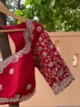 Red Silk Saree Blouse: Hand Embroidered Zardosi Bridal Top