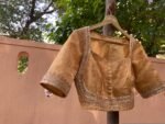 Pure Silk Saree Blouse:Golden Zardosi Hand Embroidery, Elbow Sleeve,golden tissue blouse,handwork blouse,silver blouse,golden blouse USA