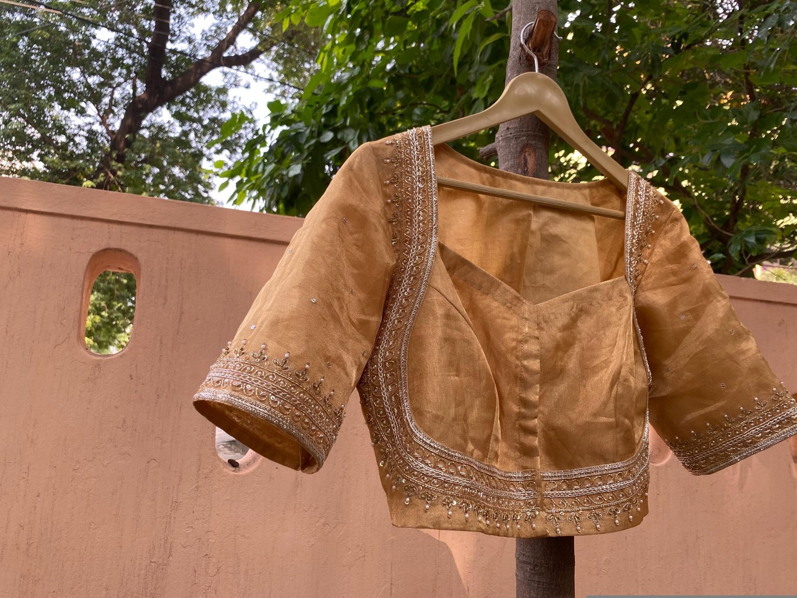 Pure Silk Saree Blouse:Golden Zardosi Hand Embroidery, Elbow Sleeve,golden tissue blouse,handwork blouse,silver blouse,golden blouse USA