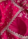 Hand Embroidered Silk Saree Blouse: Rani Pink Zardosi Maggam
