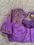 Lavender Hand-Embroidered Saree Blouse: Raw Silk Zardosi Maggam Work