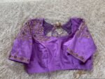 Lavender Hand-Embroidered Saree Blouse: Raw Silk Zardosi Maggam Work