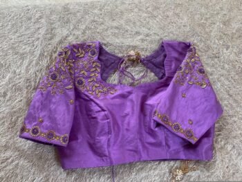Lavender Hand-Embroidered Saree Blouse: Raw Silk Zardosi Maggam Work
