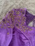 Lavender Hand-Embroidered Saree Blouse: Raw Silk Zardosi Maggam Work