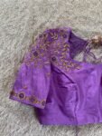 Lavender Hand-Embroidered Saree Blouse: Raw Silk Zardosi Maggam Work