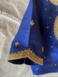 Navy Blue Silk Saree Blouse: Hand Embroidered Zardosi Crop Top