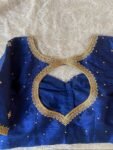 Navy Blue Silk Saree Blouse: Hand Embroidered Zardosi Crop Top