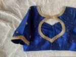 Navy Blue Silk Saree Blouse: Hand Embroidered Zardosi Crop Top