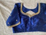 Navy Blue Silk Saree Blouse: Hand Embroidered Zardosi Crop Top
