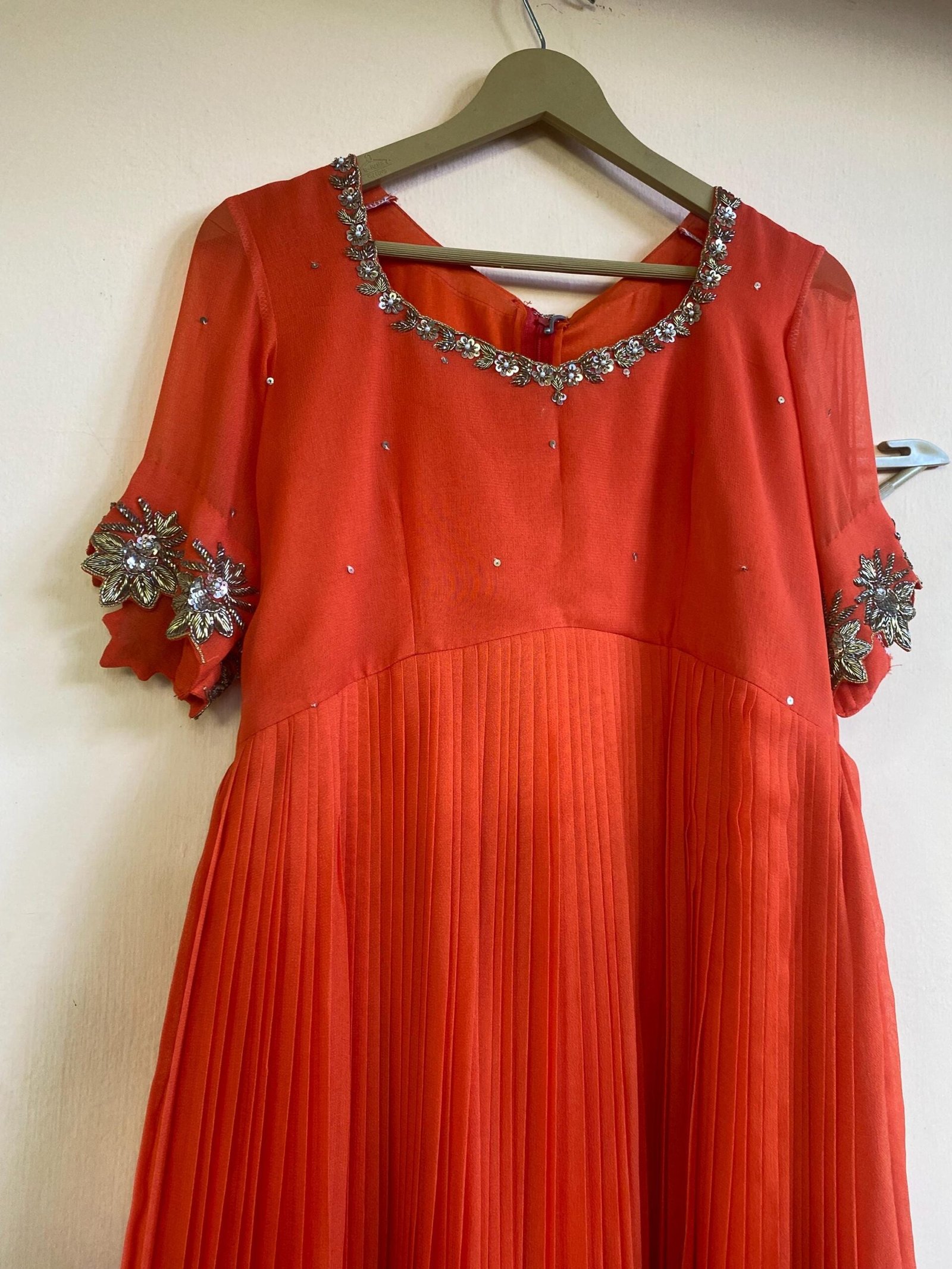 Hand Embroidered Orange Anarkali Suit: Georgette Indian Kurta Set