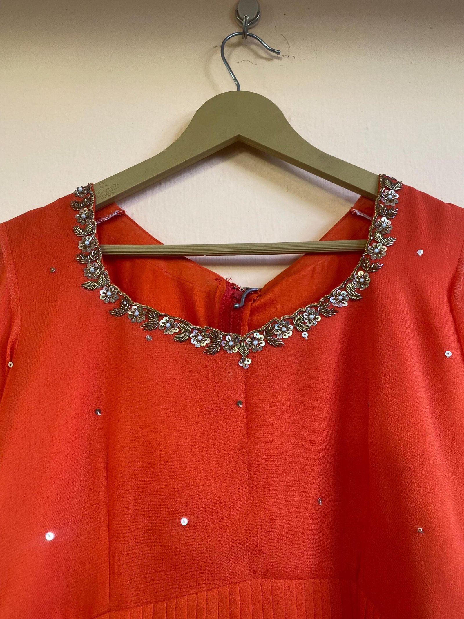 Hand Embroidered Orange Anarkali Suit: Georgette Indian Kurta Set
