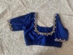Navy Blue Silk Hand Embroidered Blouse: Zardosi Maggam Work