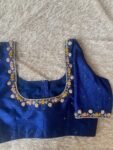 Navy Blue Silk Hand Embroidered Blouse: Zardosi Maggam Work