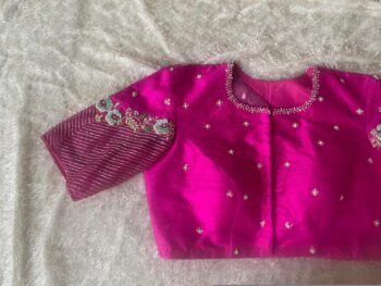 Hand Embroidered Silk Blouse: Pink Zardosi Maggam Work