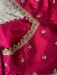 Hand Embroidered Zardosi Silk Blouse: Reddish Pink Maggam Work