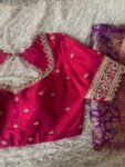 Hand Embroidered Zardosi Silk Blouse: Reddish Pink Maggam Work