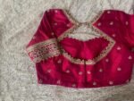 Hand Embroidered Zardosi Silk Blouse: Reddish Pink Maggam Work
