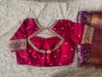 Hand Embroidered Zardosi Silk Blouse: Reddish Pink Maggam Work