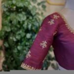 Hand Embroidered Plum Silk Blouse: Zardosi Saree Blouse – Size 42,plus size blouse,handwork blouse,maggam blouse,mix and match blouse USA
