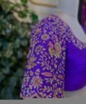 Hand Embroidered Silk Bridal Blouse: Purple Zardosi Wedding Crop Top
