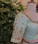 Hand Embroidered Raw Silk Blouse: Beige Zardosi Maggam Work, cream maggam blouse, handwork blouse,plus size blouses USA, custom made blouse