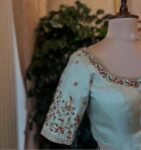 Hand Embroidered Raw Silk Blouse: Beige Zardosi Maggam Work, cream maggam blouse, handwork blouse,plus size blouses USA, custom made blouse