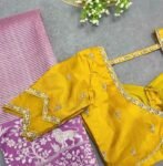 Hand Embroidered Silk Saree Blouse: Yellow Zardosi Maggam Work