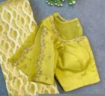 Hand Embroidered Zardosi Silk Blouse: Mustard Yellow Saree Top