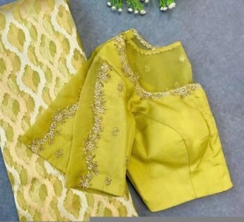 Hand Embroidered Zardosi Silk Blouse: Mustard Yellow Saree Top