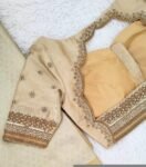 Hand Embroidered Zardosi Silk Blouse: Light Gold Maggam Work