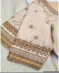 Hand Embroidered Zardosi Silk Blouse: Light Gold Maggam Work