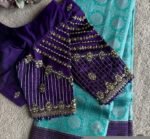 Hand Embroidered Purple Silk Blouse: Zardosi Saree Blouse – U Neck