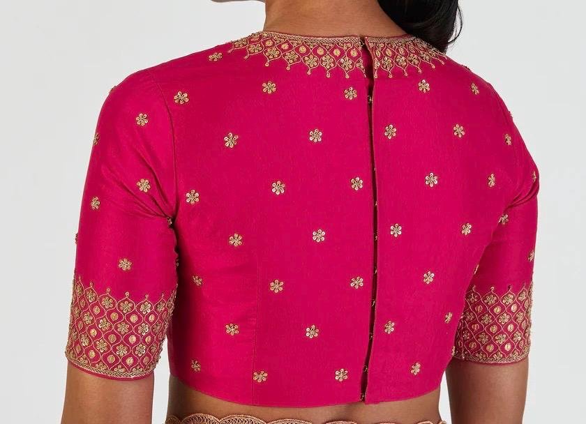 Hand Embroidered Silk Blouse: Pink Zardosi Maggam Work