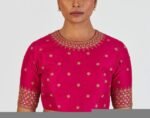 Hand Embroidered Silk Blouse: Pink Zardosi Maggam Work