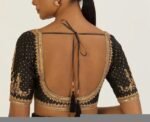 Hand Embroidered Zardosi Silk Blouse: Black Maggam Work, Deep Neck