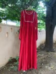 Hand Embroidered Red Chanderi Anarkali Dress: Indian Party Gown,red anarkali dress , red full sleeve dress , handwork dress, Indian kurta us