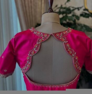 Hand Embroidered Zardosi Silk Blouse: Pink Maggam Work, Size 42
