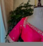 Hand Embroidered Zardosi Silk Blouse: Pink Maggam Work, Size 42