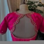 Hand Embroidered Zardosi Silk Blouse: Pink Maggam Work, Size 42