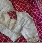 Hand Embroidered Raw Silk Blouse: Cream Zardosi Maggam Work