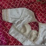 Hand Embroidered Raw Silk Blouse: Cream Zardosi Maggam Work